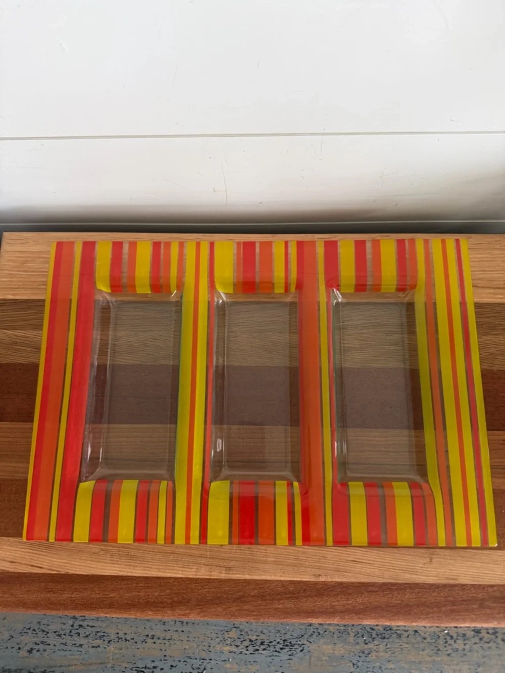 Vintage Retro Glass Serving Platter 3 Sections